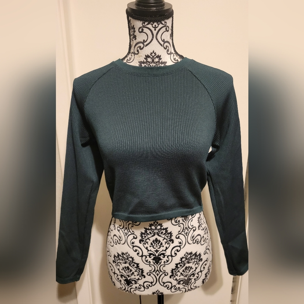 Offline By Aerie Crop Top Deep Green Thermal Shirt Sz Large American Eagle